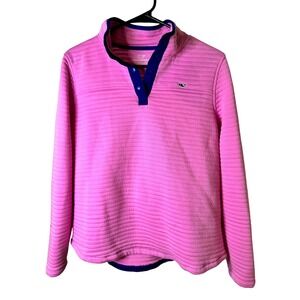 Vineyard Vines Womens Pink Ribbed Shep Shirt 1/4 Snap Pullover Sweatshirt Size M
